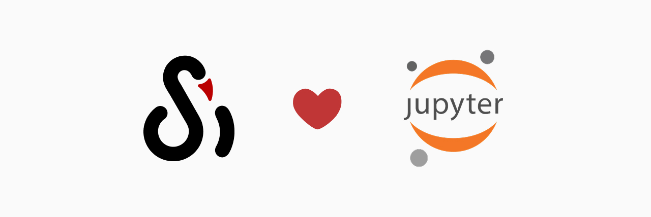 A heart connects the SwanLab and Jupyter logos